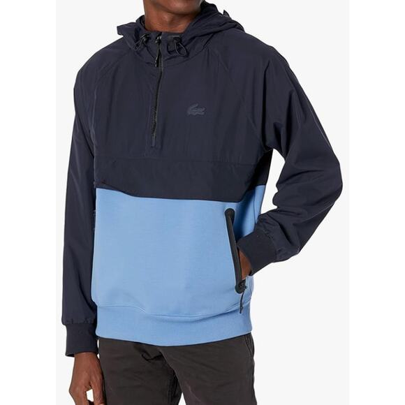 Lacoste Mens Long Sleeve 1/4 Zip Double Face Hooded Jacket Blue 2XL - Picture 1 of 3